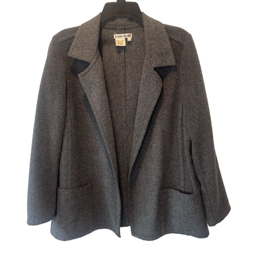 Katie Todd Womens Gray Wool Blend Blazer‎ Small Minimalist Capsule Academia